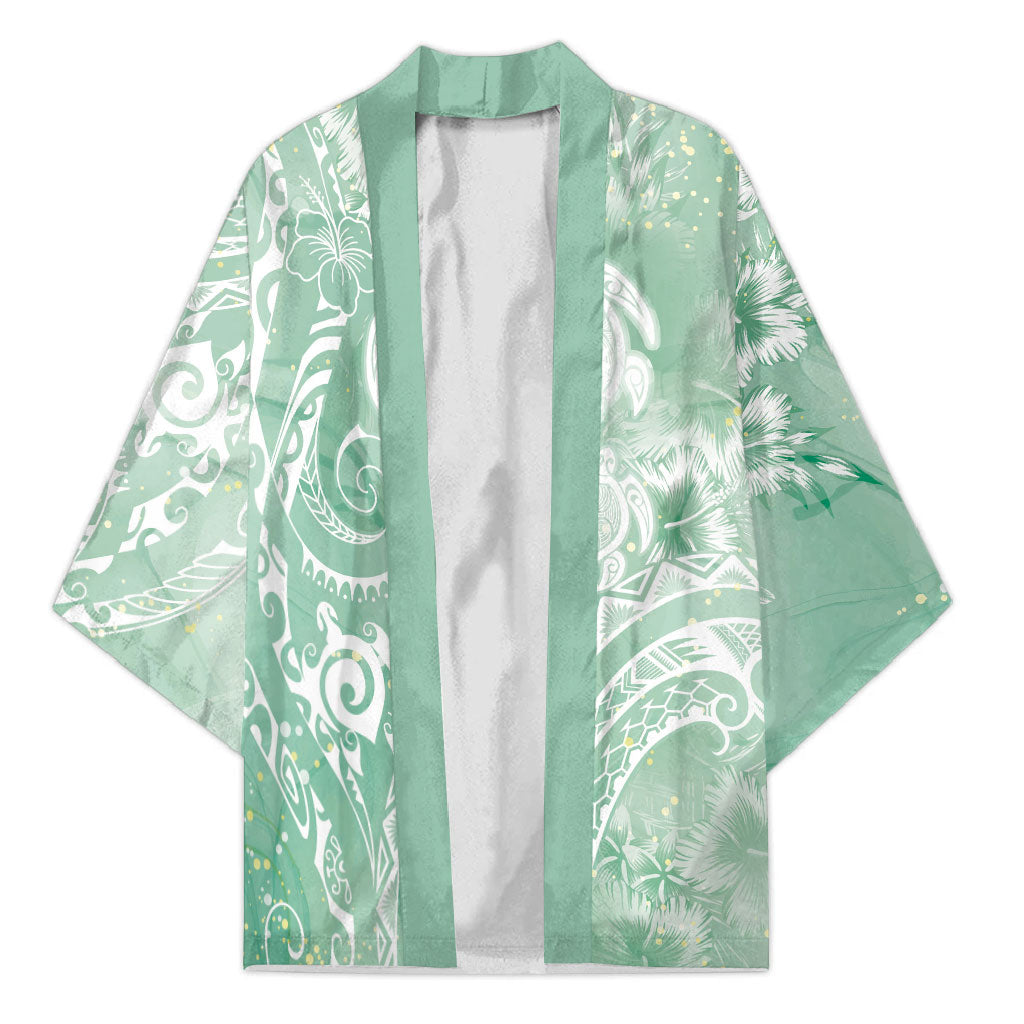Aloha Hawaii Turtles Floral Kimono Seafoam Marbles Glaze LT7 Unisex Seafoam - Polynesian Pride