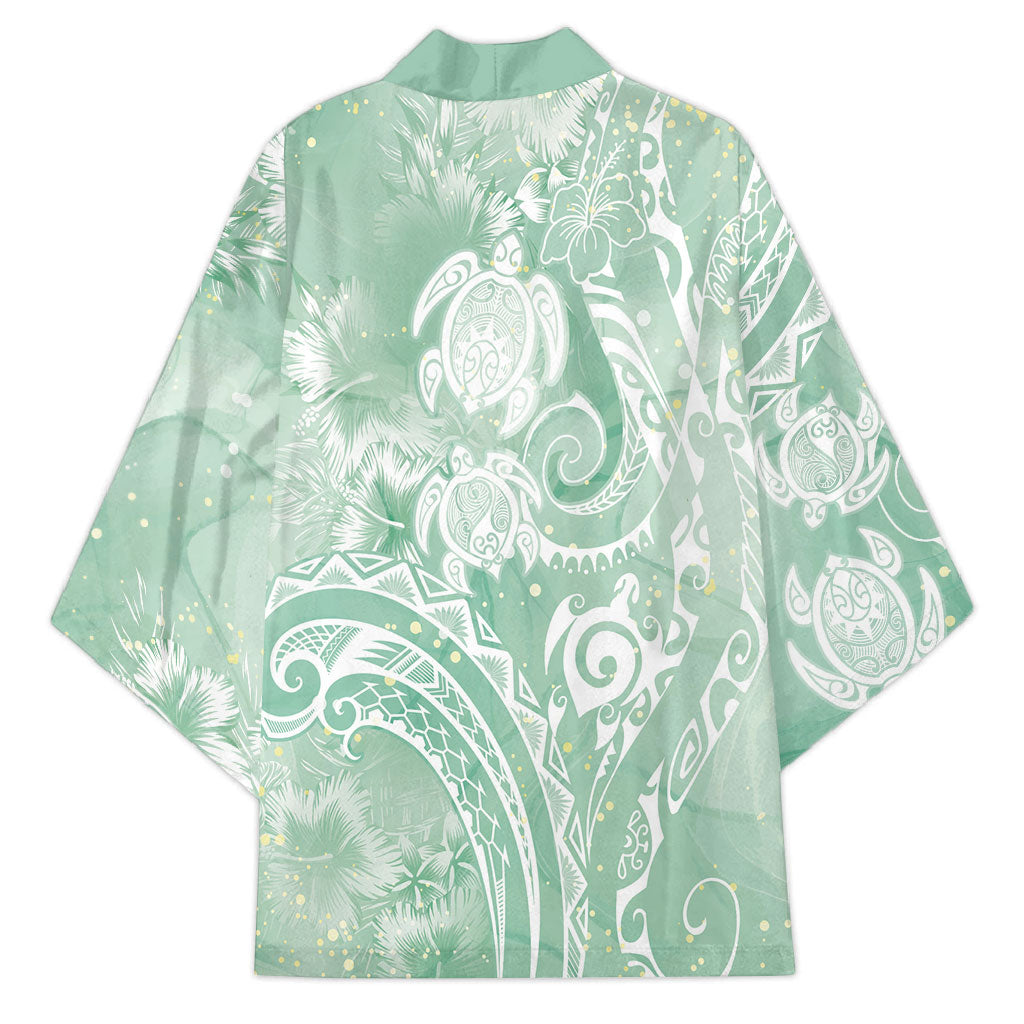 Aloha Hawaii Turtles Floral Kimono Seafoam Marbles Glaze LT7 - Polynesian Pride