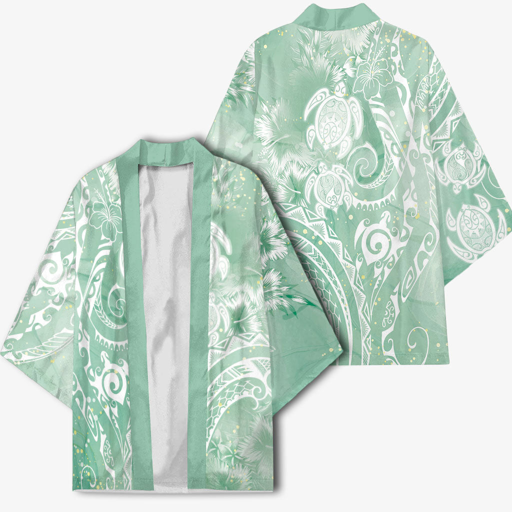 Aloha Hawaii Turtles Floral Kimono Seafoam Marbles Glaze LT7 - Polynesian Pride