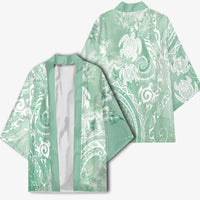 Aloha Hawaii Turtles Floral Kimono Seafoam Marbles Glaze LT7 - Polynesian Pride