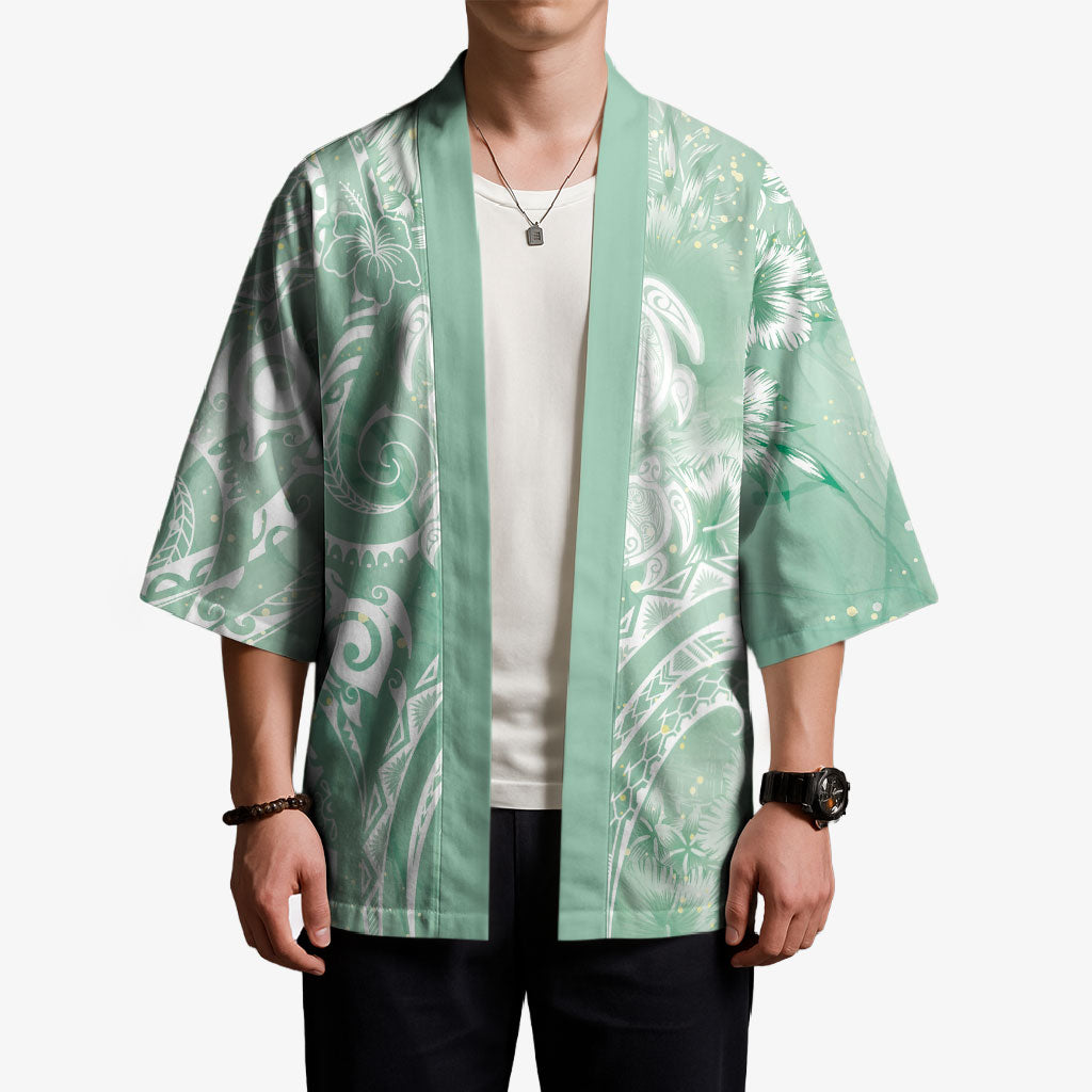 Aloha Hawaii Turtles Floral Kimono Seafoam Marbles Glaze LT7 - Polynesian Pride
