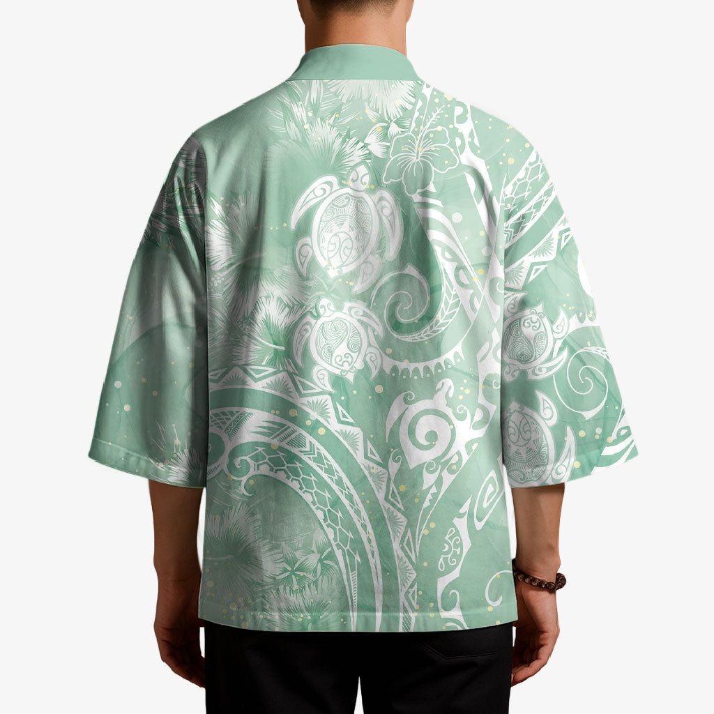 Aloha Hawaii Turtles Floral Kimono Seafoam Marbles Glaze LT7 - Polynesian Pride