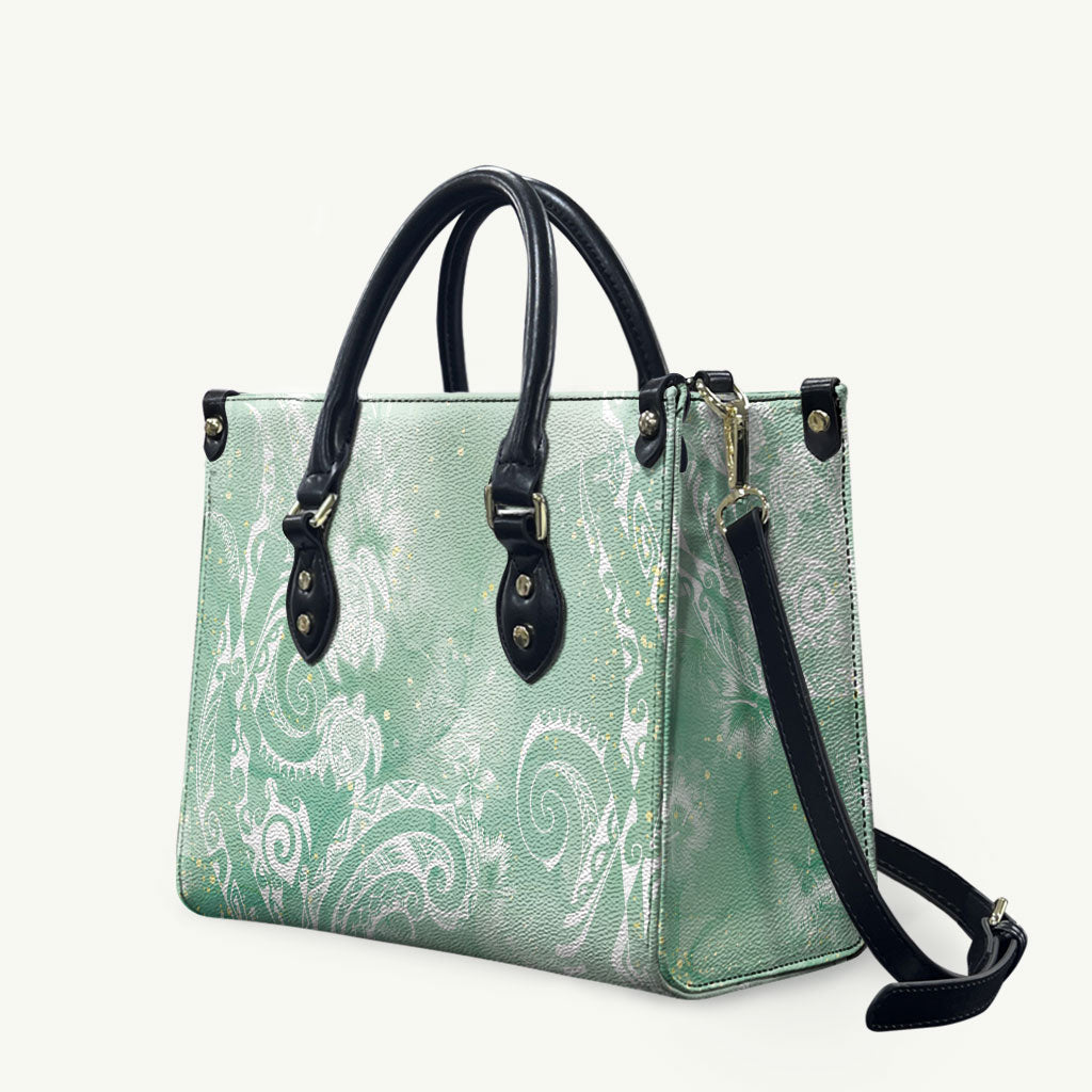Aloha Hawaii Turtles Floral Leather Bag Seafoam Marbles Glaze LT7 Seafoam - Polynesian Pride