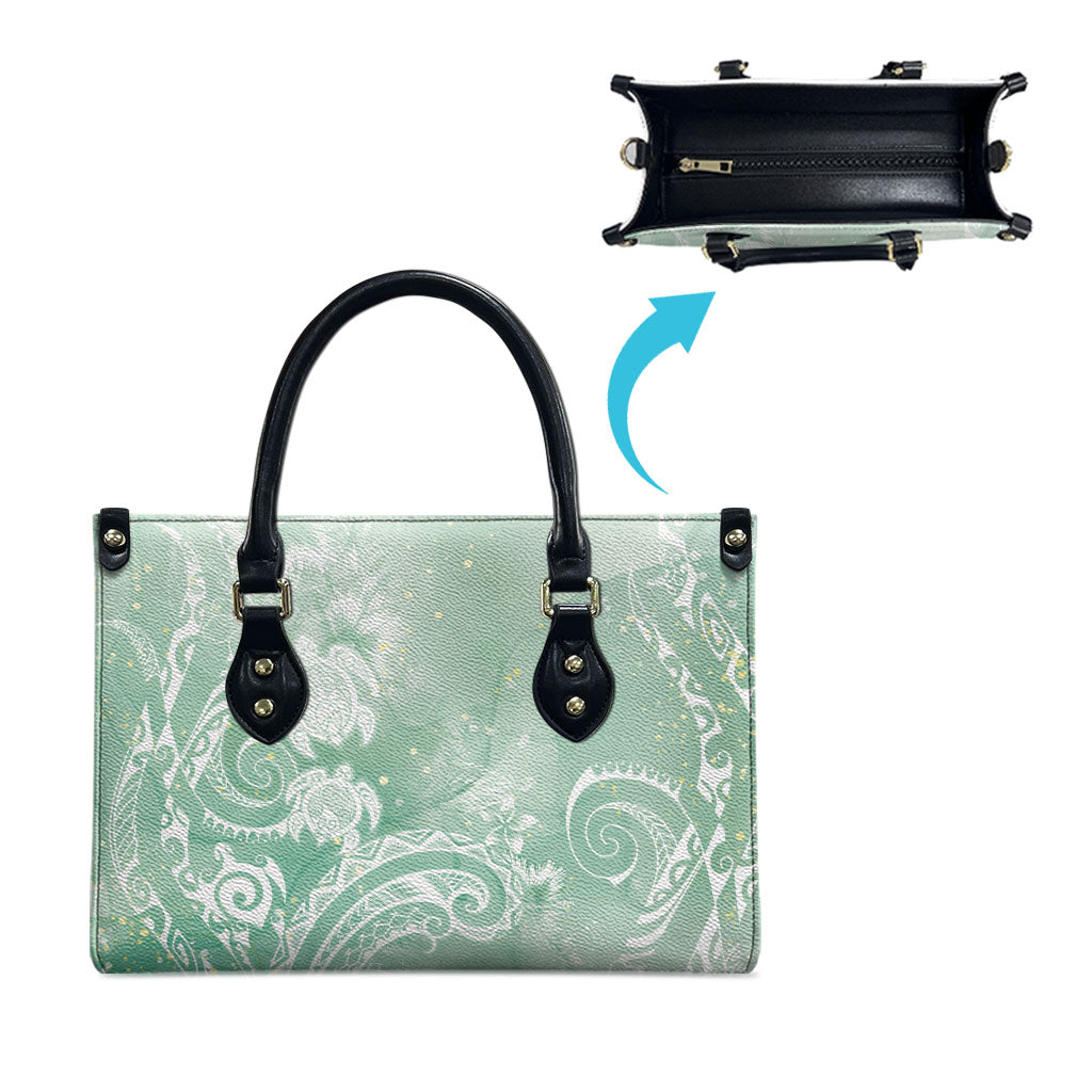 Aloha Hawaii Turtles Floral Leather Bag Seafoam Marbles Glaze LT7 - Polynesian Pride
