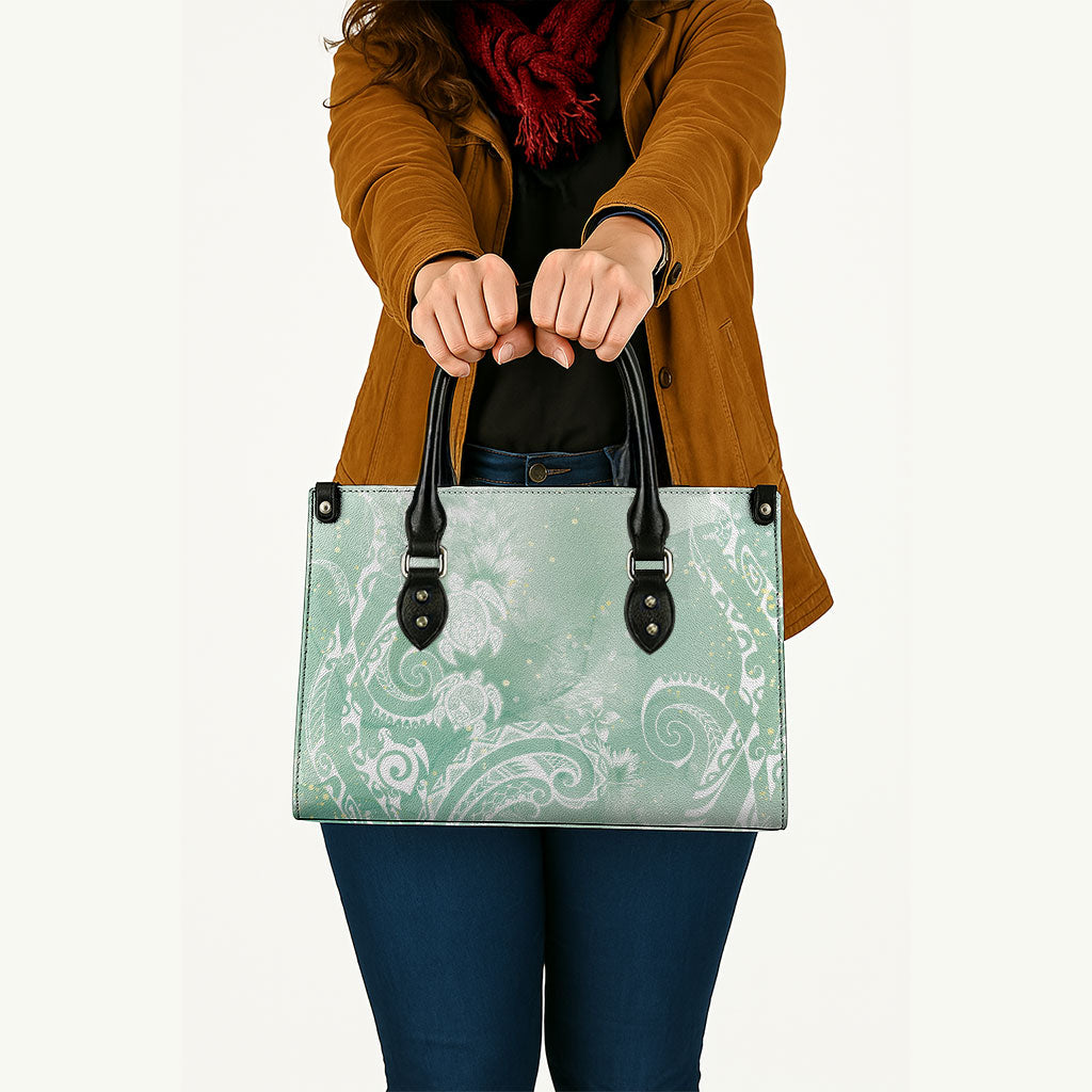 Aloha Hawaii Turtles Floral Leather Bag Seafoam Marbles Glaze LT7 - Polynesian Pride