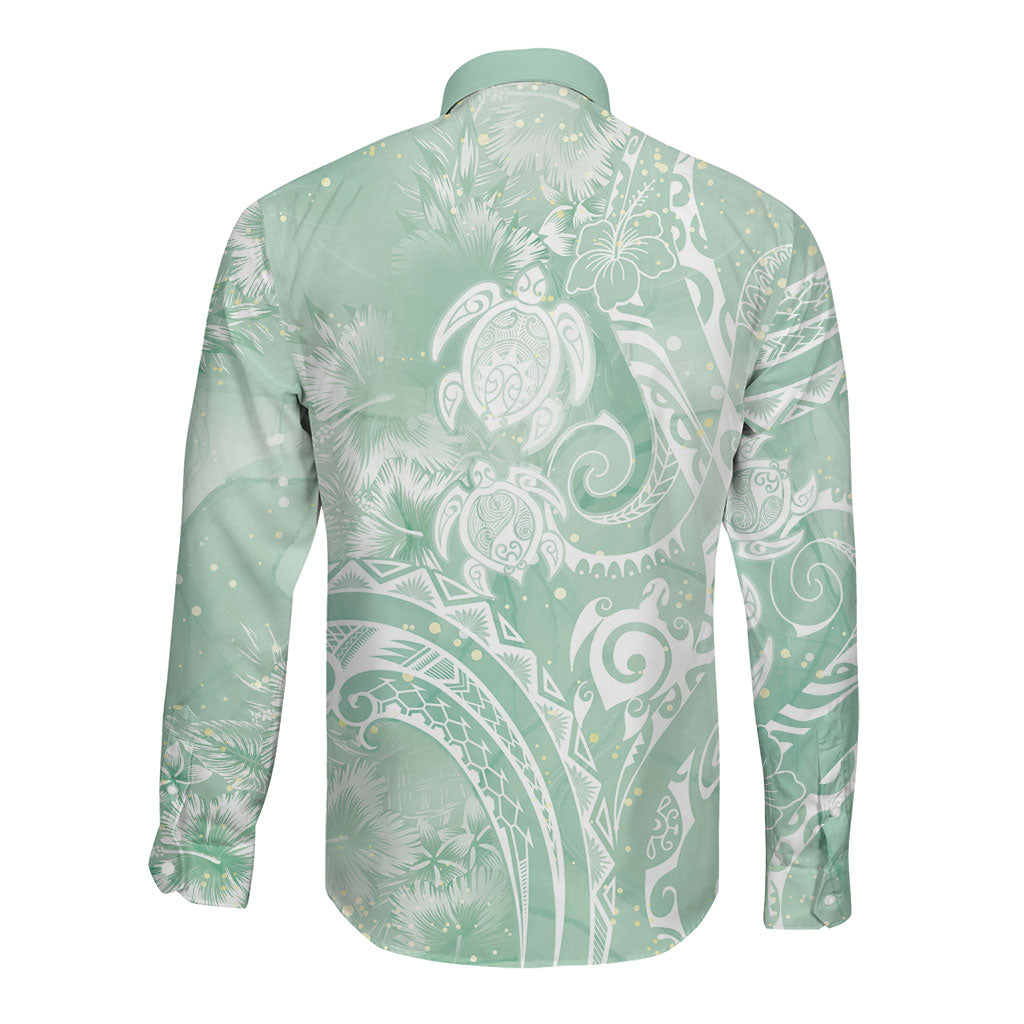 Aloha Hawaii Turtles Floral Long Sleeve Button Shirt Seafoam Marbles Glaze LT7 - Polynesian Pride