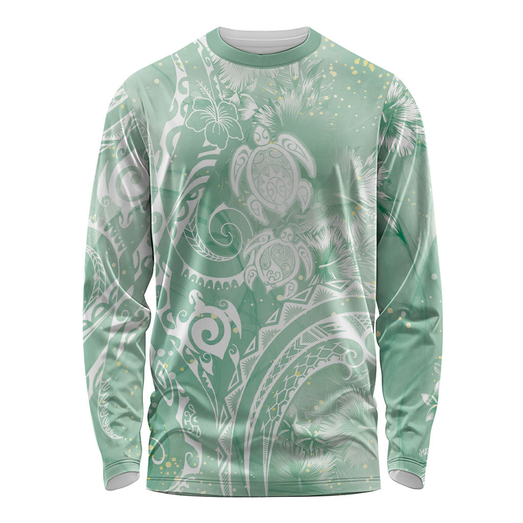 Aloha Hawaii Turtles Floral Long Sleeve Shirt Seafoam Marbles Glaze LT7 Unisex Seafoam - Polynesian Pride