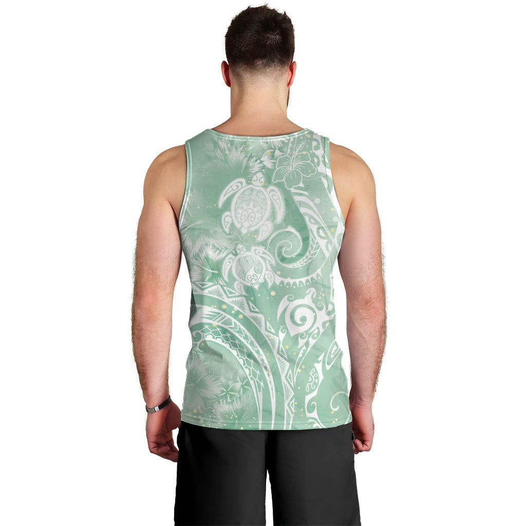 Aloha Hawaii Turtles Floral Men Tank Top Seafoam Marbles Glaze LT7 - Polynesian Pride