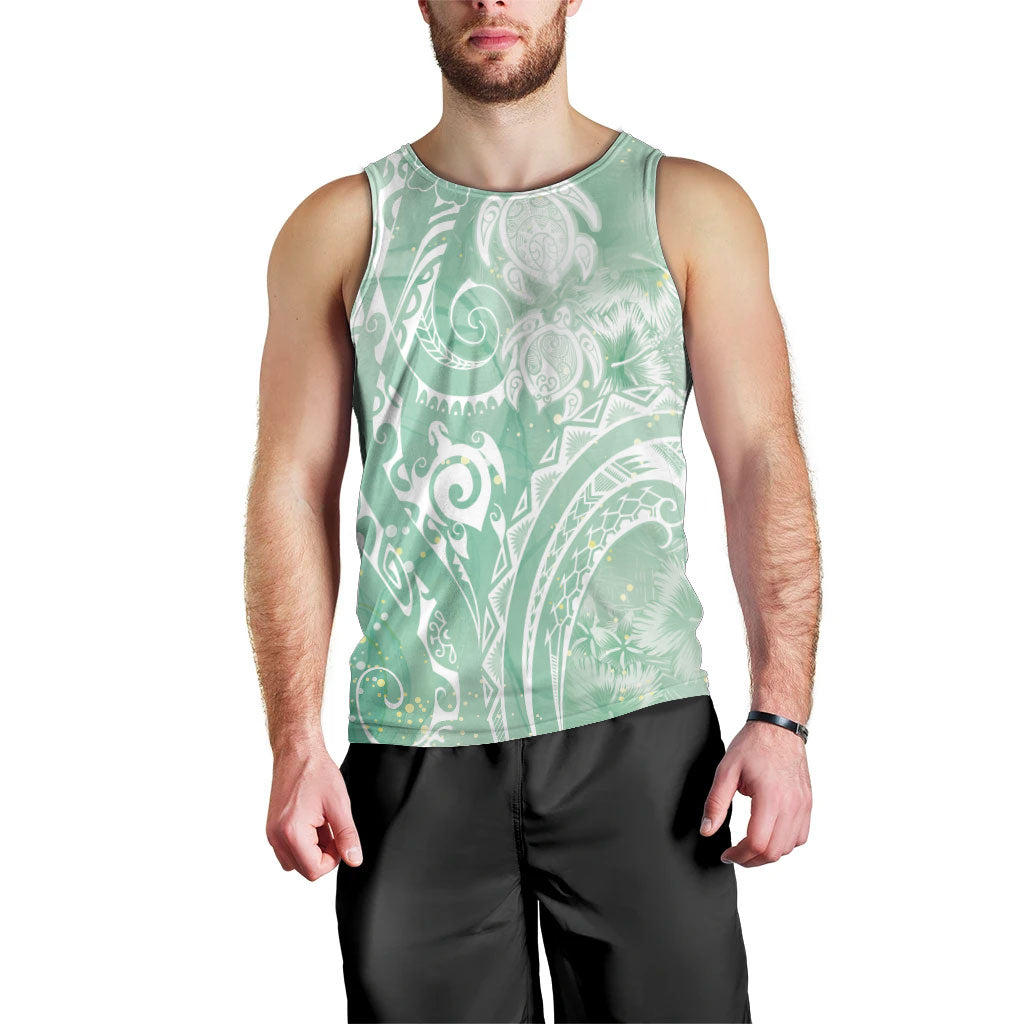 Aloha Hawaii Turtles Floral Men Tank Top Seafoam Marbles Glaze LT7 - Polynesian Pride