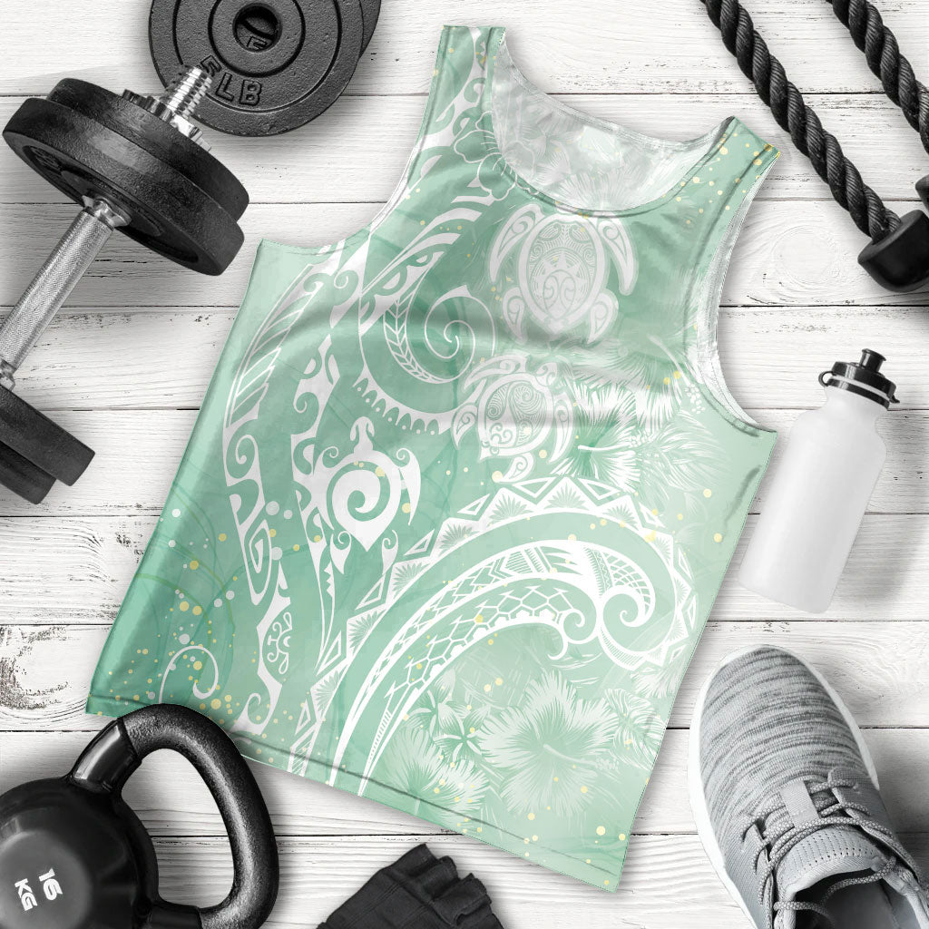 Aloha Hawaii Turtles Floral Men Tank Top Seafoam Marbles Glaze LT7 - Polynesian Pride