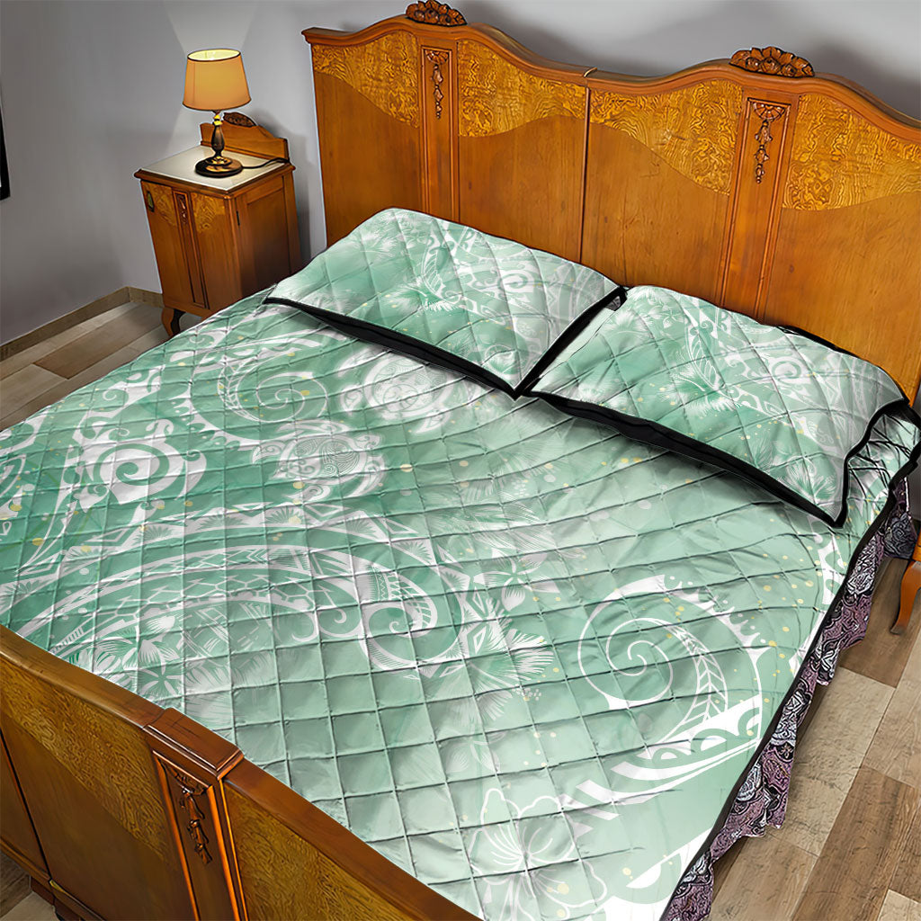 Aloha Hawaii Turtles Floral Quilt Bed Set Seafoam Marbles Glaze LT7 - Polynesian Pride