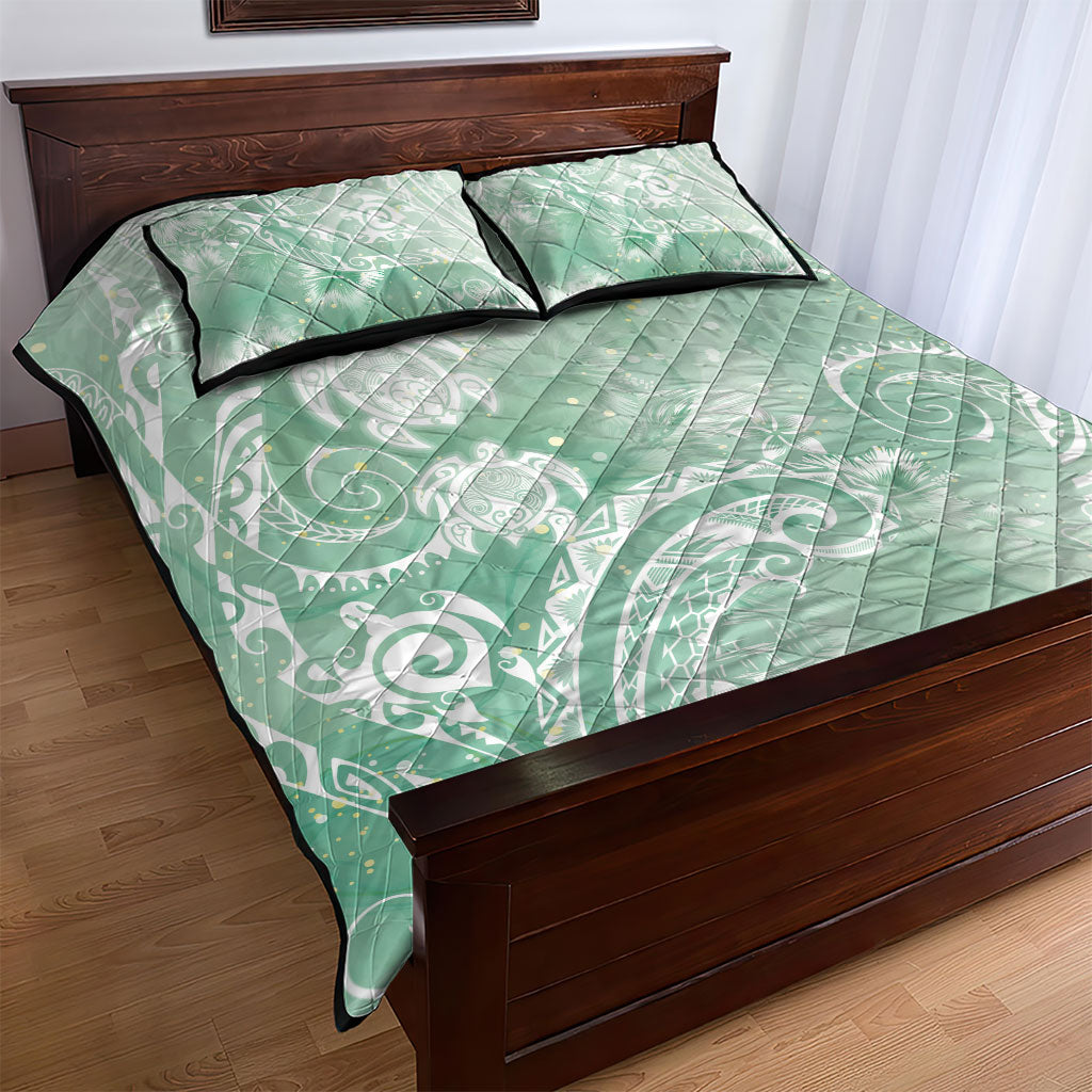 Aloha Hawaii Turtles Floral Quilt Bed Set Seafoam Marbles Glaze LT7 - Polynesian Pride