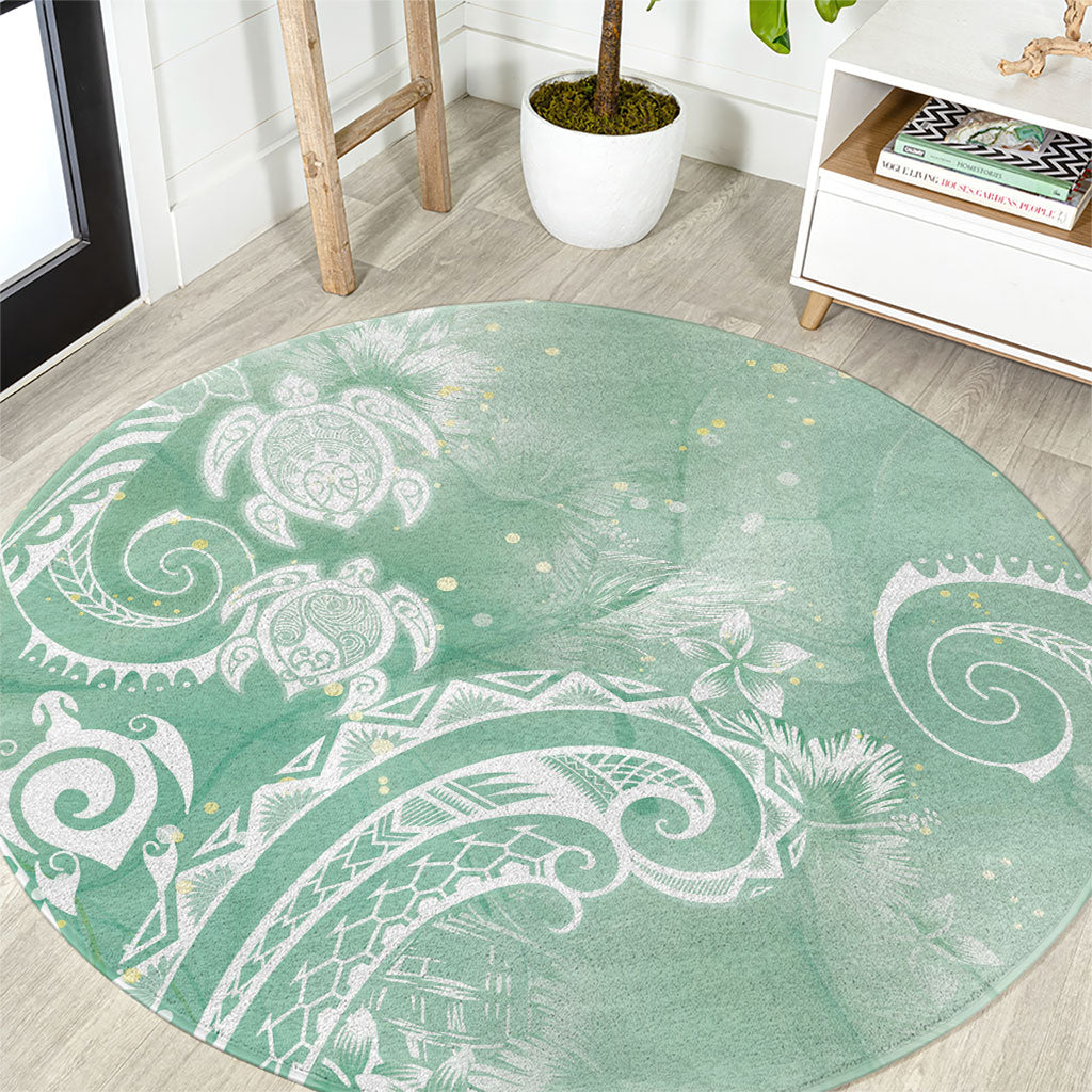 Aloha Hawaii Turtles Floral Round Carpet Seafoam Marbles Glaze LT7 Seafoam - Polynesian Pride