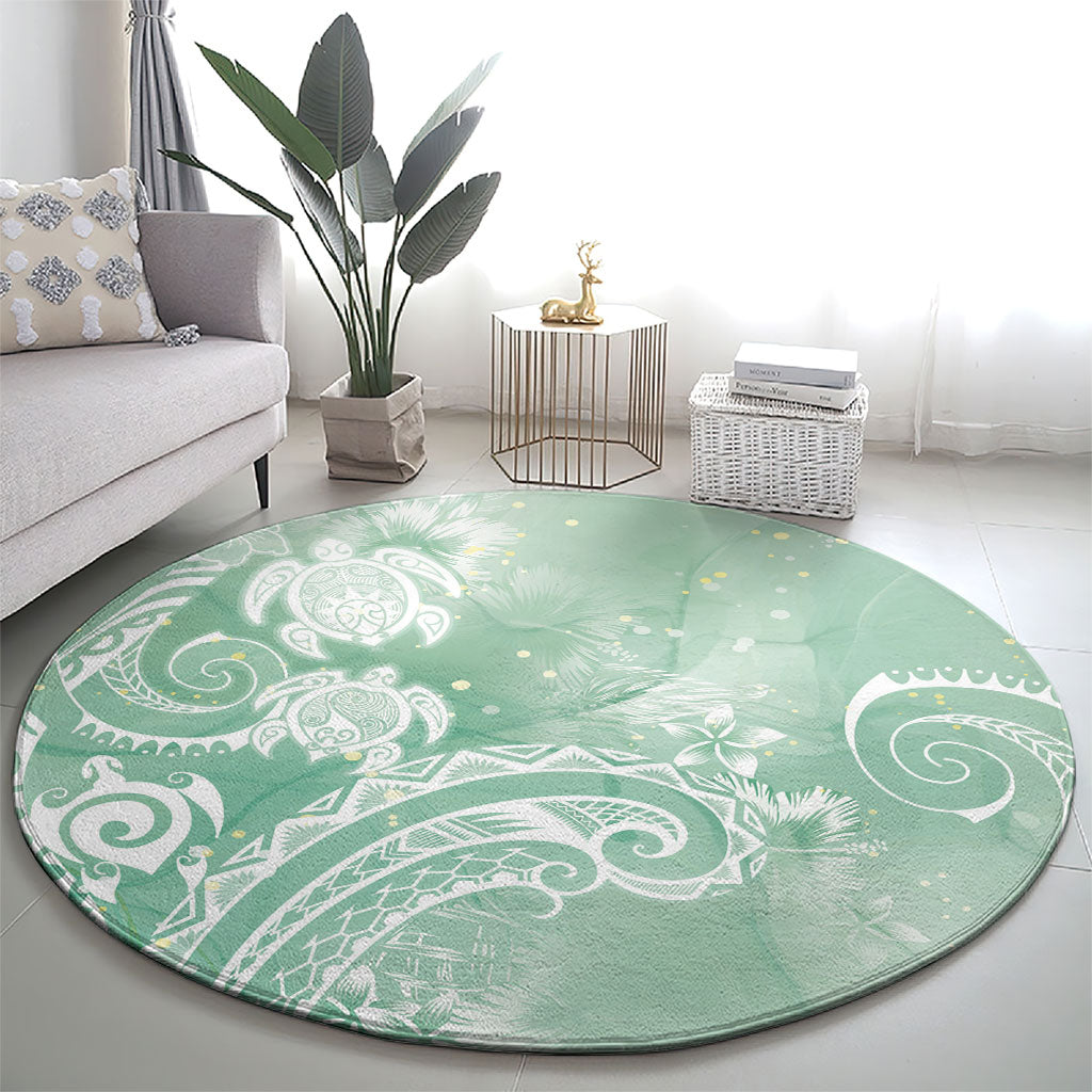 Aloha Hawaii Turtles Floral Round Carpet Seafoam Marbles Glaze LT7 - Polynesian Pride