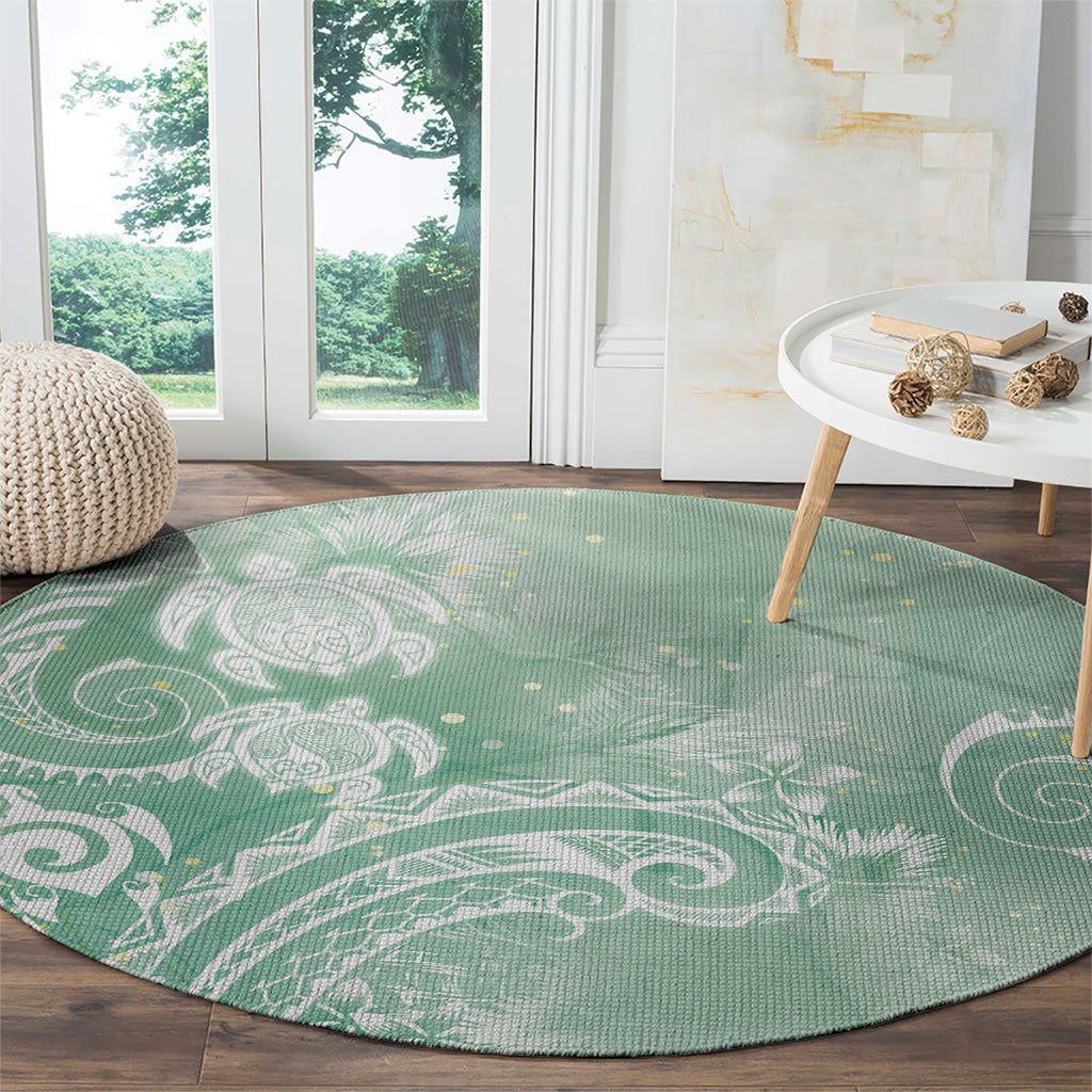 Aloha Hawaii Turtles Floral Round Carpet Seafoam Marbles Glaze LT7 - Polynesian Pride