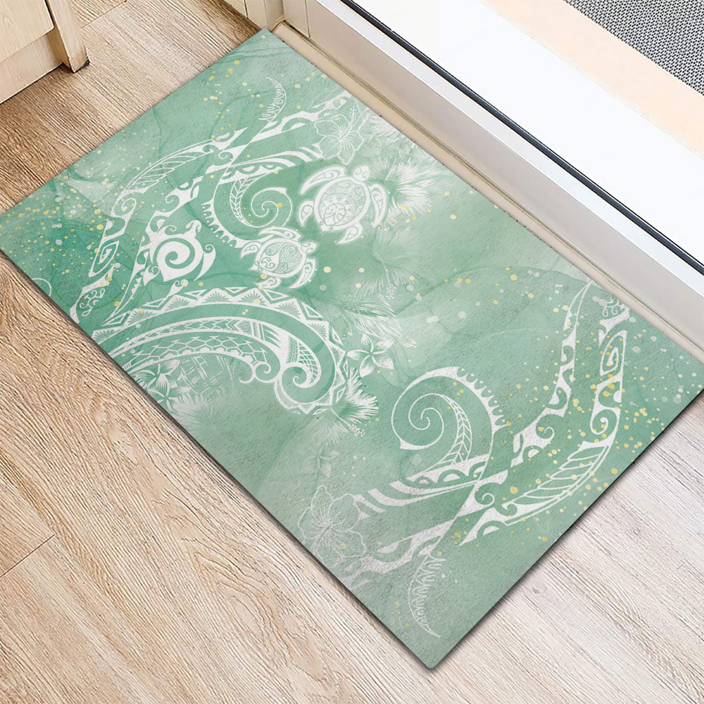 Aloha Hawaii Turtles Floral Rubber Doormat Seafoam Marbles Glaze LT7 - Polynesian Pride