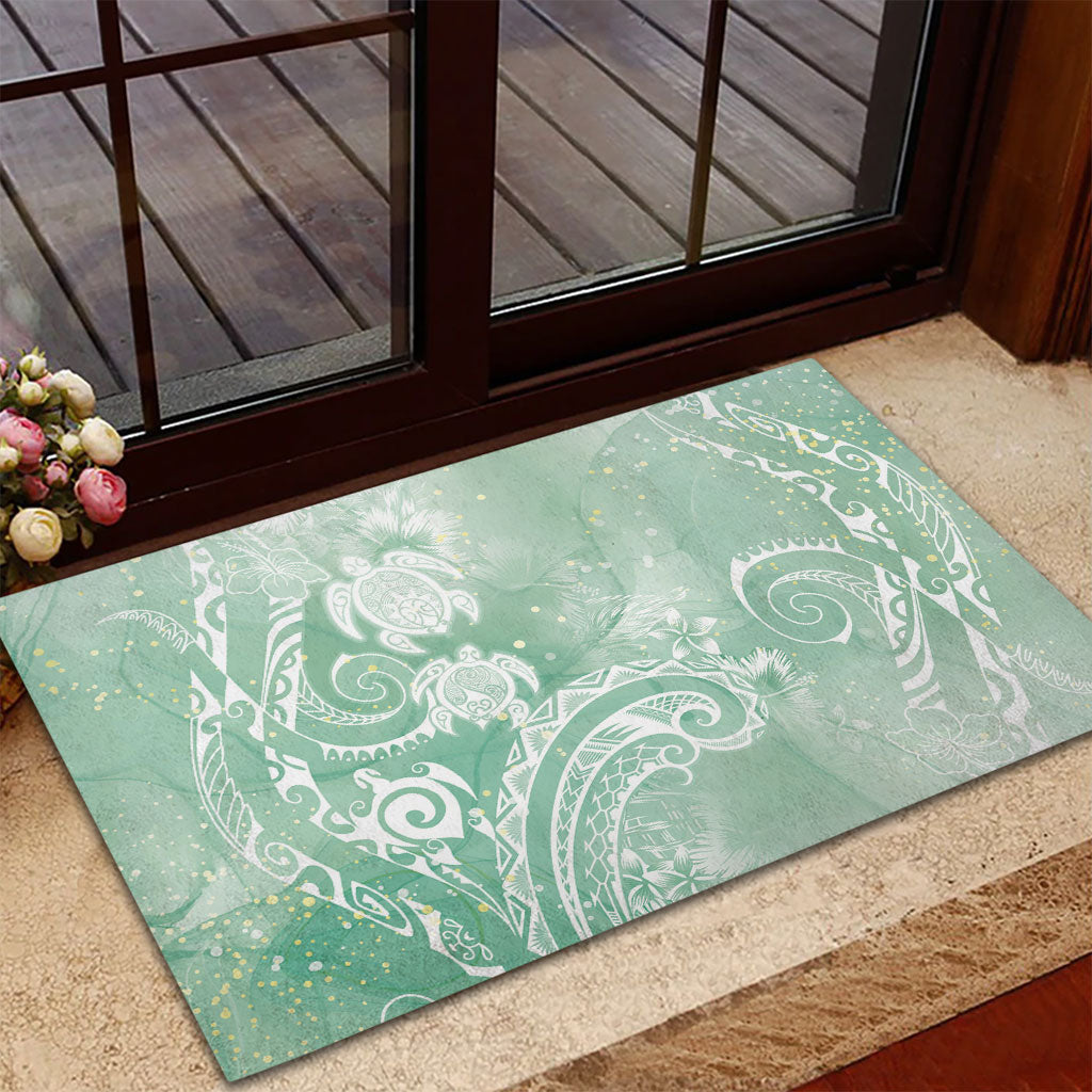Aloha Hawaii Turtles Floral Rubber Doormat Seafoam Marbles Glaze LT7 - Polynesian Pride