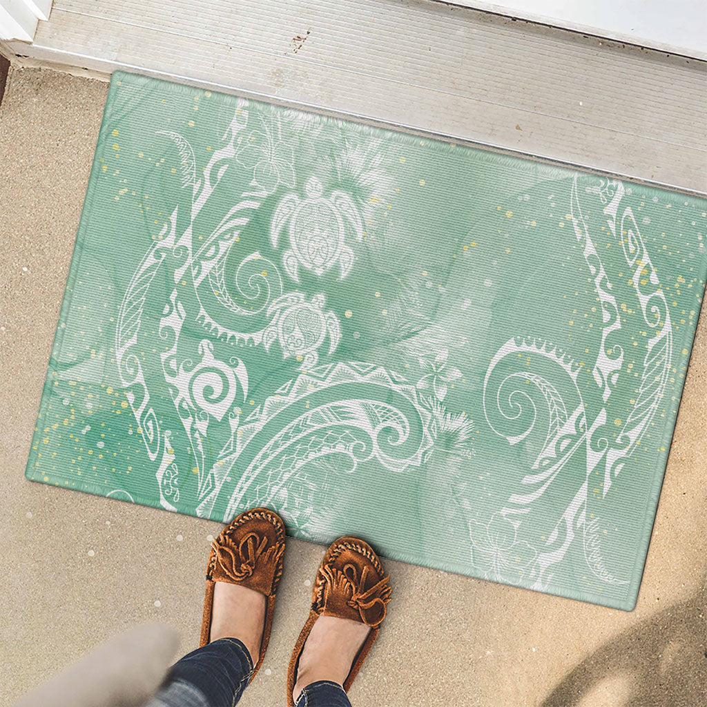 Aloha Hawaii Turtles Floral Rubber Doormat Seafoam Marbles Glaze LT7 - Polynesian Pride