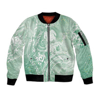 Aloha Hawaii Turtles Floral Sleeve Zip Bomber Jacket Seafoam Marbles Glaze LT7 Unisex Seafoam - Polynesian Pride