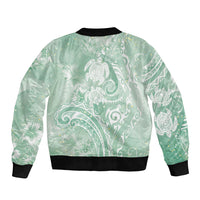 Aloha Hawaii Turtles Floral Sleeve Zip Bomber Jacket Seafoam Marbles Glaze LT7 - Polynesian Pride