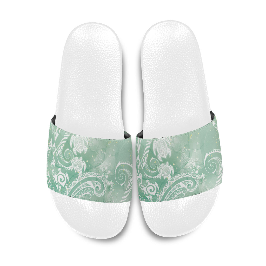 Aloha Hawaii Turtles Floral Slide Sandals Seafoam Marbles Glaze LT7 Seafoam - Polynesian Pride
