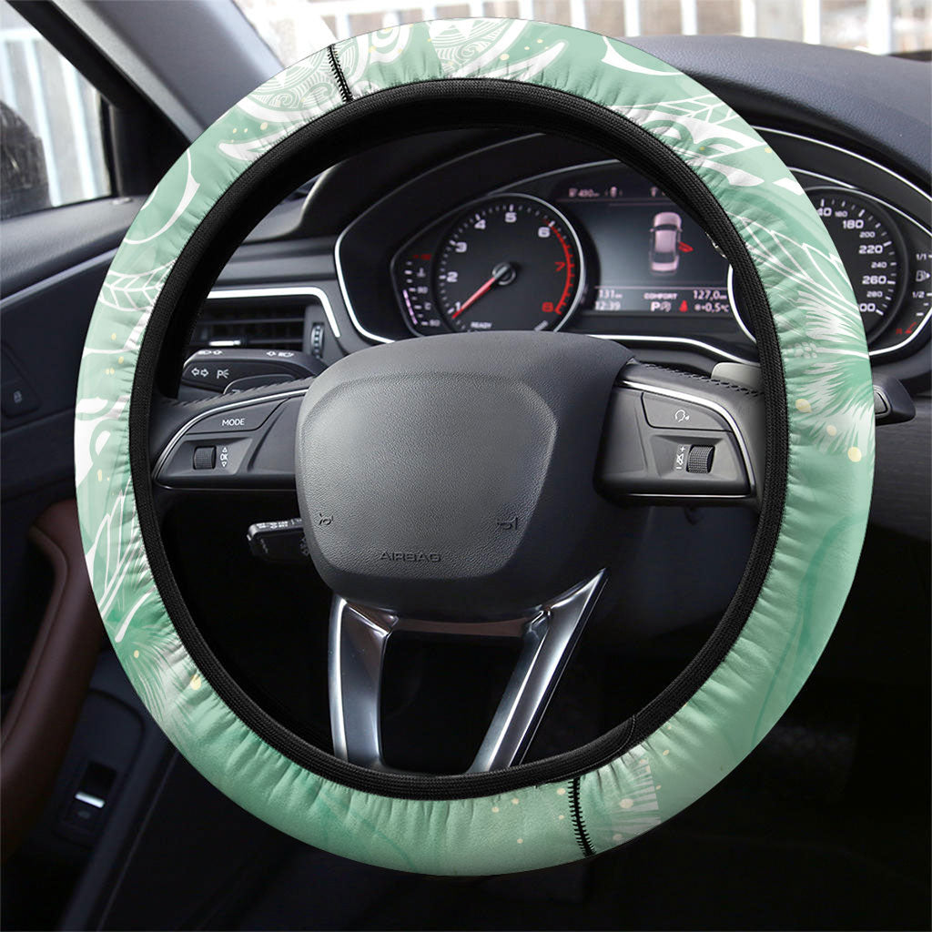 Aloha Hawaii Turtles Floral Steering Wheel Cover Seafoam Marbles Glaze LT7 - Polynesian Pride