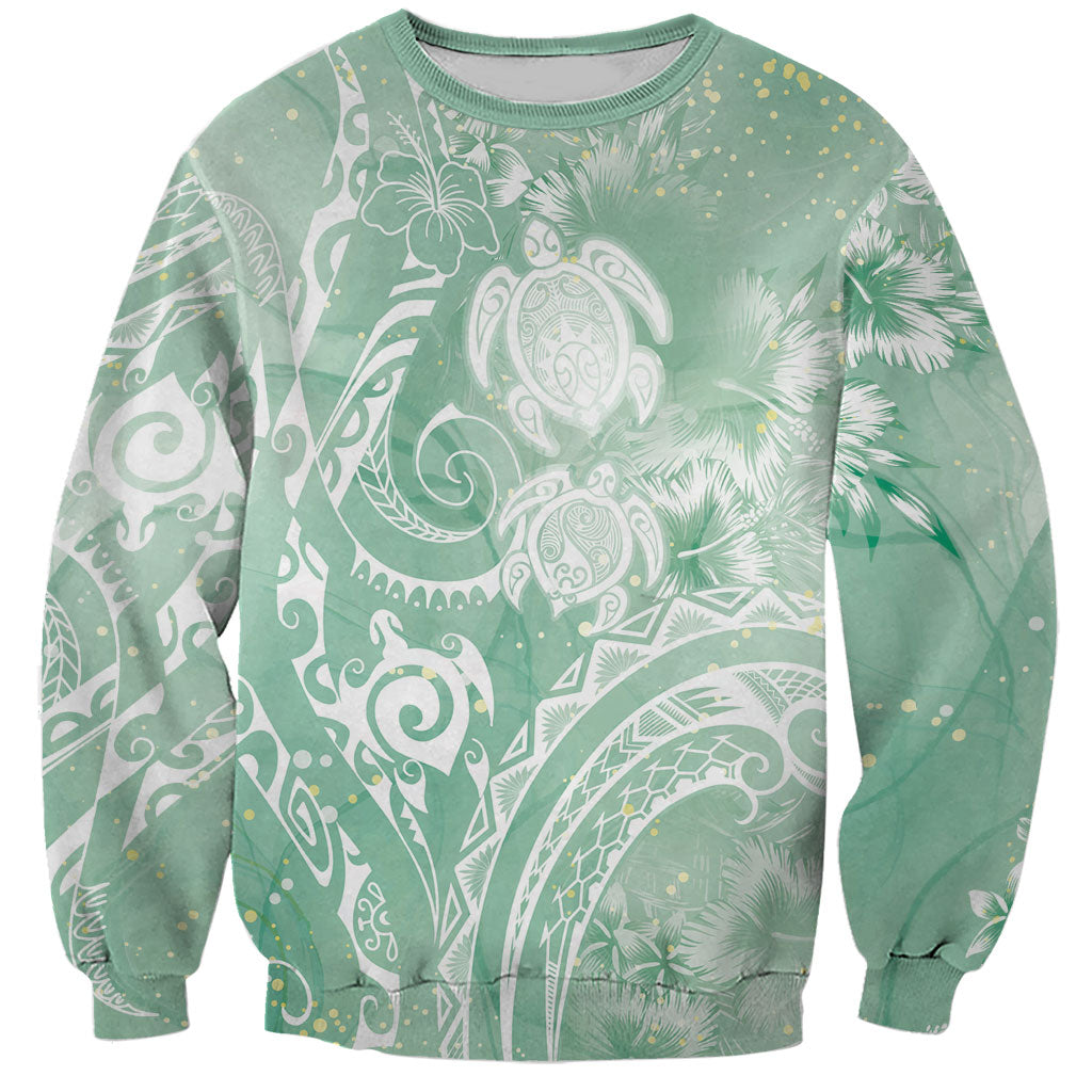 Aloha Hawaii Turtles Floral Sweatshirt Seafoam Marbles Glaze LT7 Unisex Seafoam - Polynesian Pride