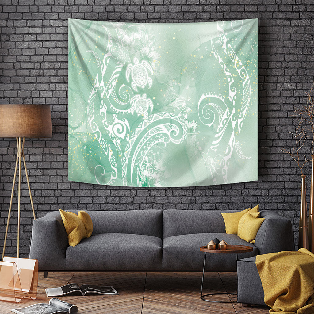 Aloha Hawaii Turtles Floral Tapestry Seafoam Marbles Glaze LT7 Seafoam - Polynesian Pride