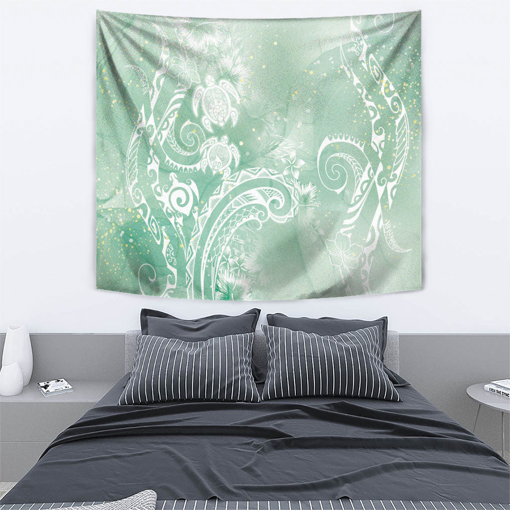 Aloha Hawaii Turtles Floral Tapestry Seafoam Marbles Glaze LT7 - Polynesian Pride
