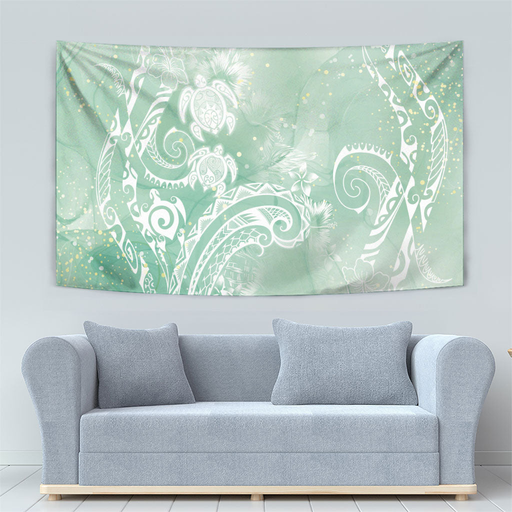 Aloha Hawaii Turtles Floral Tapestry Seafoam Marbles Glaze LT7 - Polynesian Pride
