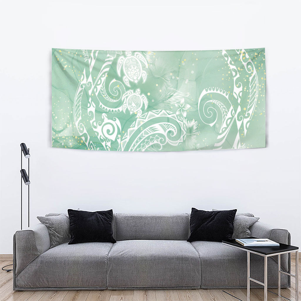 Aloha Hawaii Turtles Floral Tapestry Seafoam Marbles Glaze LT7 - Polynesian Pride
