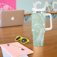 Aloha Hawaii Turtles Floral Tumbler With Handle Seafoam Marbles Glaze LT7 - Polynesian Pride