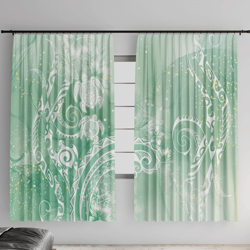 Aloha Hawaii Turtles Floral Window Curtain Seafoam Marbles Glaze LT7 With Hooks Seafoam - Polynesian Pride