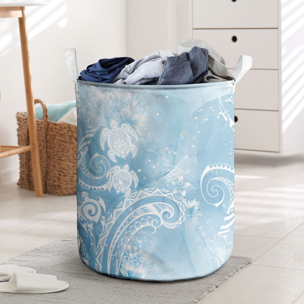 Aloha Hawaii Turtles Floral Laundry Basket Aqua Marbles Glaze LT7 Aqua - Polynesian Pride