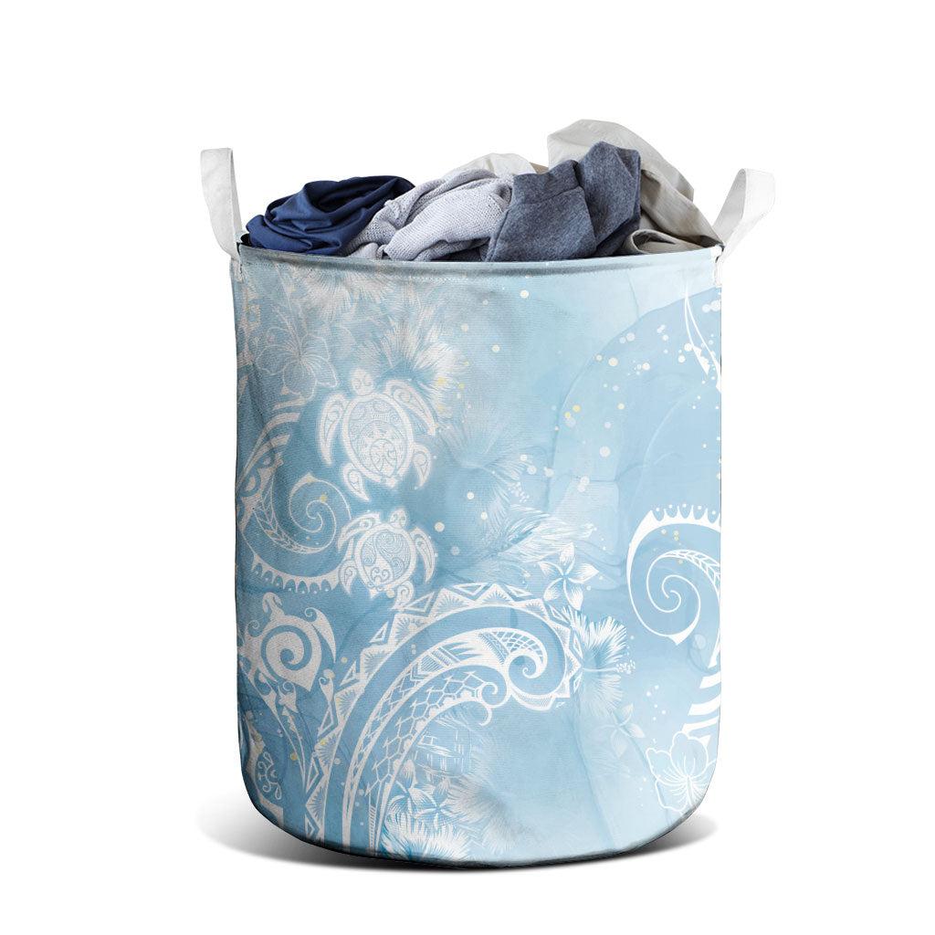 Aloha Hawaii Turtles Floral Laundry Basket Aqua Marbles Glaze LT7 - Polynesian Pride