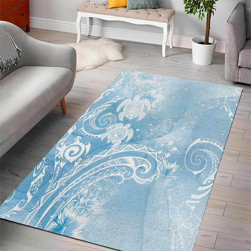 Aloha Hawaii Turtles Floral Area Rug Aqua Marbles Glaze LT7 - Polynesian Pride