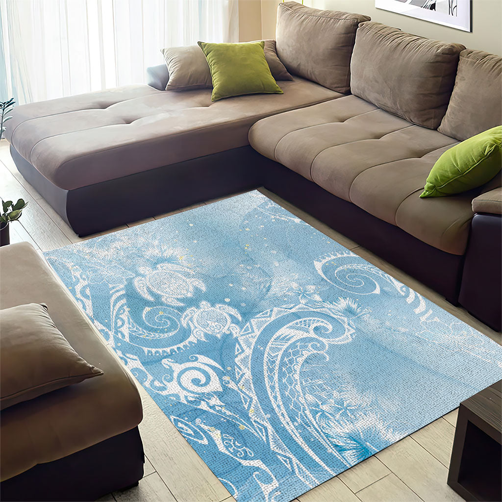 Aloha Hawaii Turtles Floral Area Rug Aqua Marbles Glaze LT7 - Polynesian Pride