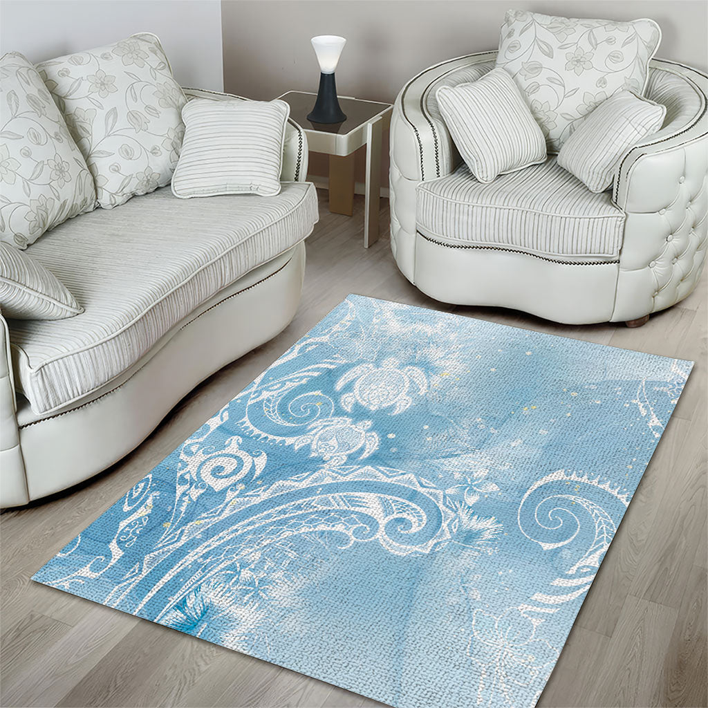 Aloha Hawaii Turtles Floral Area Rug Aqua Marbles Glaze LT7 - Polynesian Pride