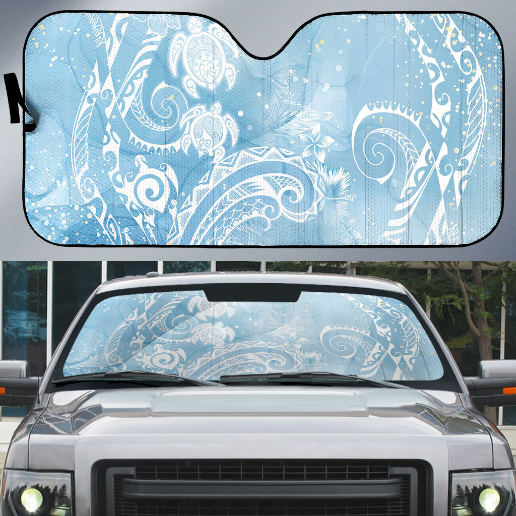 Aloha Hawaii Turtles Floral Auto Sun Shade Aqua Marbles Glaze LT7 Aqua - Polynesian Pride
