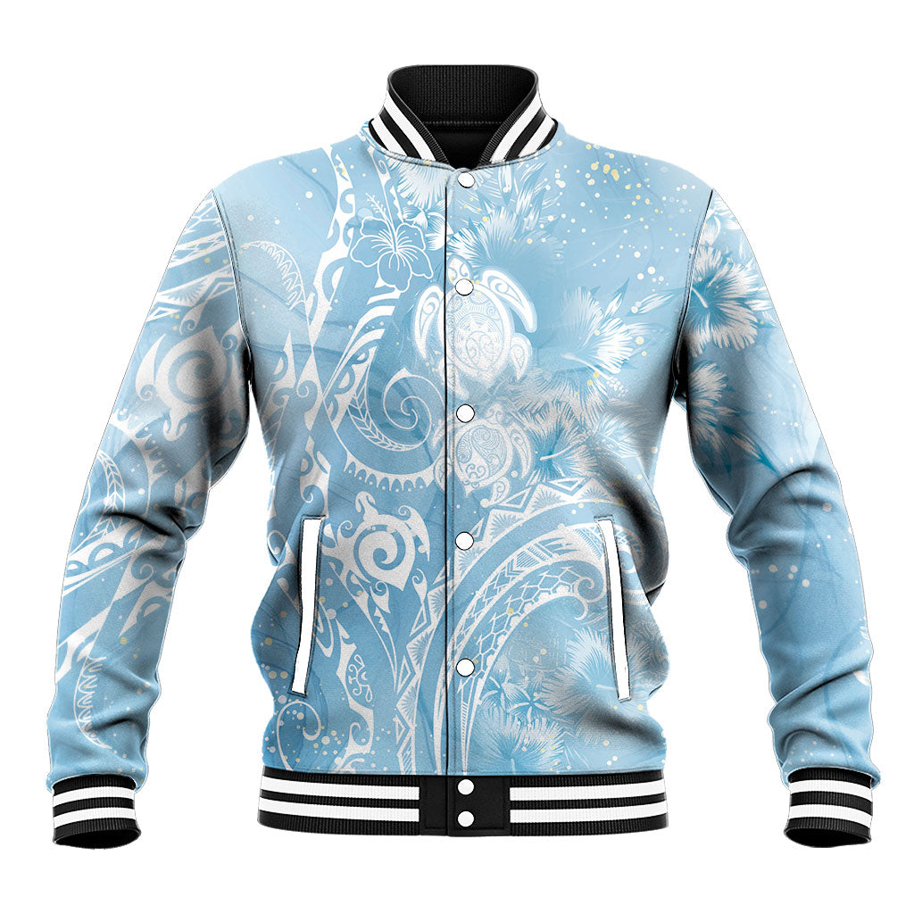 Aloha Hawaii Turtles Floral Baseball Jacket Aqua Marbles Glaze LT7 Unisex Aqua - Polynesian Pride