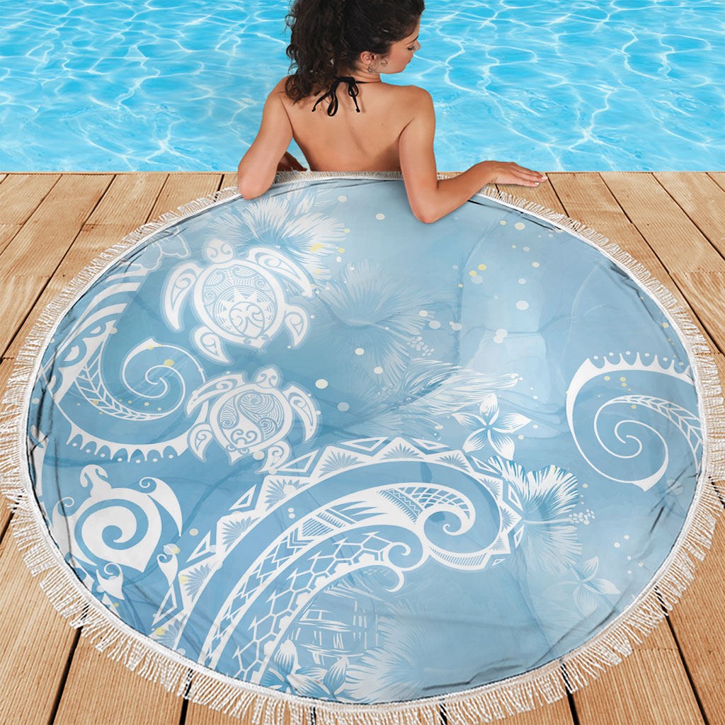 Aloha Hawaii Turtles Floral Beach Blanket Aqua Marbles Glaze LT7 - Polynesian Pride