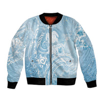 Aloha Hawaii Turtles Floral Bomber Jacket Aqua Marbles Glaze LT7 Unisex Aqua - Polynesian Pride