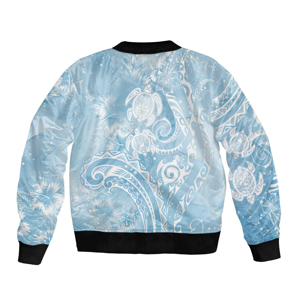 Aloha Hawaii Turtles Floral Bomber Jacket Aqua Marbles Glaze LT7 - Polynesian Pride