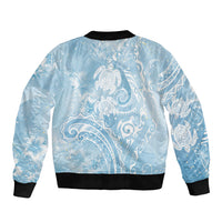 Aloha Hawaii Turtles Floral Bomber Jacket Aqua Marbles Glaze LT7 - Polynesian Pride