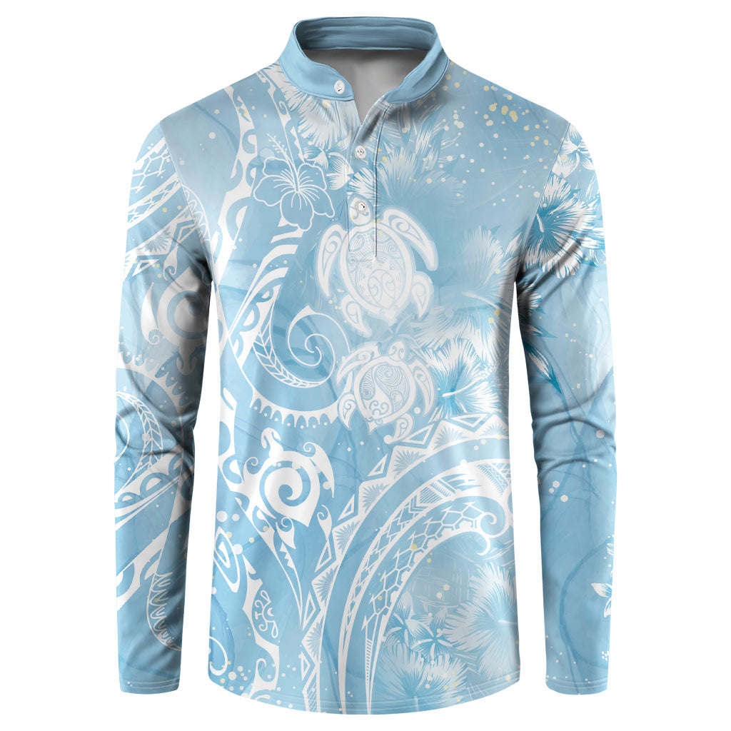 Aloha Hawaii Turtles Floral Button Sweatshirt Aqua Marbles Glaze LT7 Aqua - Polynesian Pride