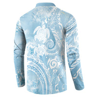 Aloha Hawaii Turtles Floral Button Sweatshirt Aqua Marbles Glaze LT7 - Polynesian Pride