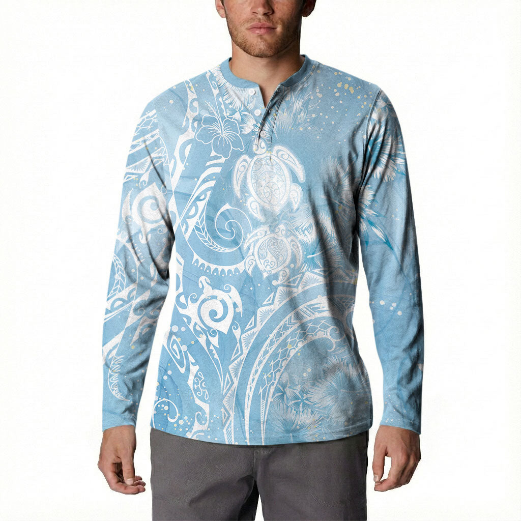 Aloha Hawaii Turtles Floral Button Sweatshirt Aqua Marbles Glaze LT7 - Polynesian Pride