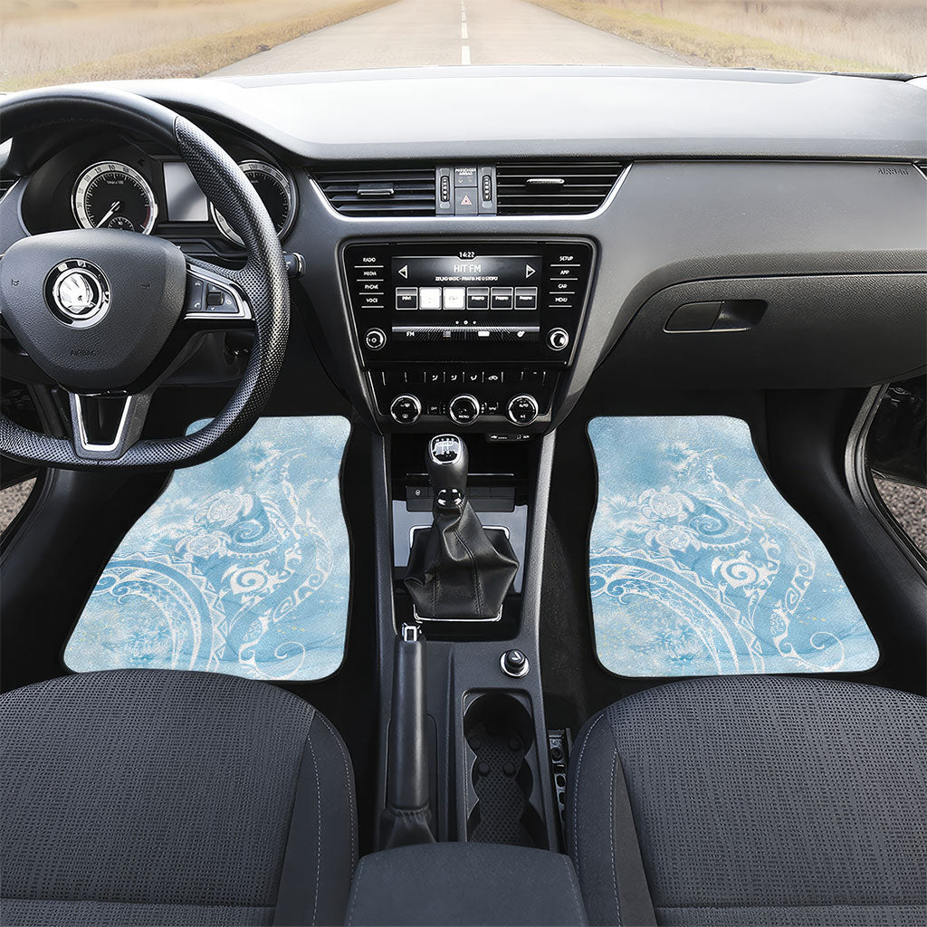 Aloha Hawaii Turtles Floral Car Mats Aqua Marbles Glaze LT7 Set 2pcs - Front Aqua - Polynesian Pride