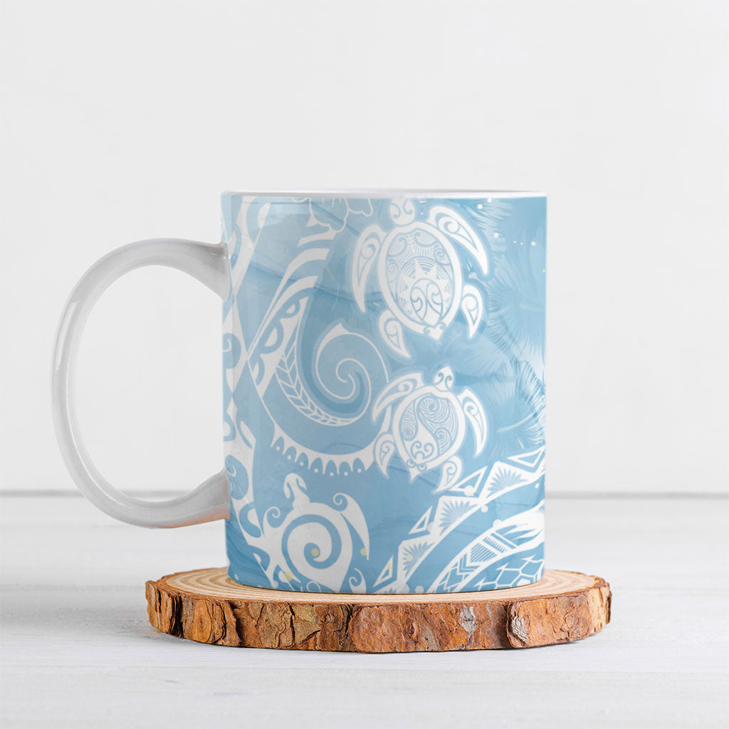 Aloha Hawaii Turtles Floral Ceramic Mug Aqua Marbles Glaze LT7 Aqua - Polynesian Pride