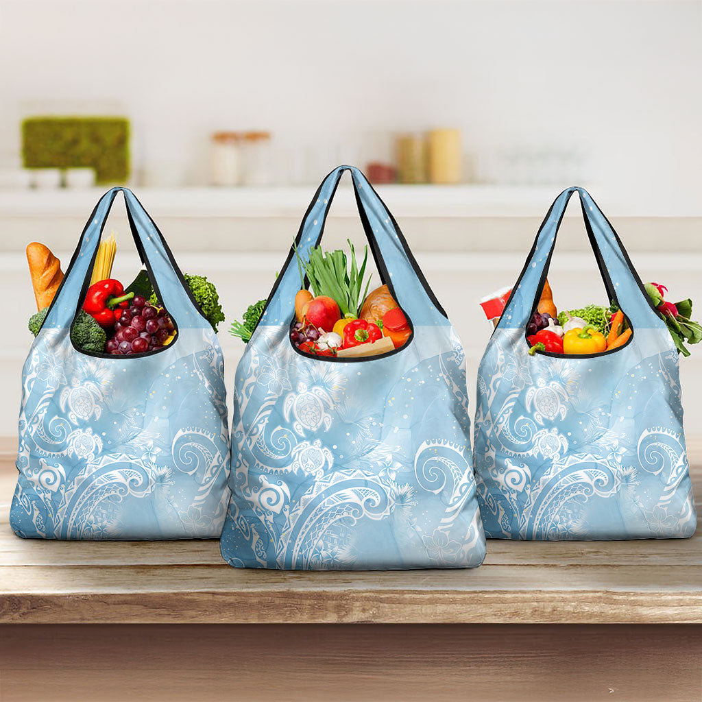 Aloha Hawaii Turtles Floral Grocery Bag Aqua Marbles Glaze LT7 3-pack One Size Aqua - Polynesian Pride